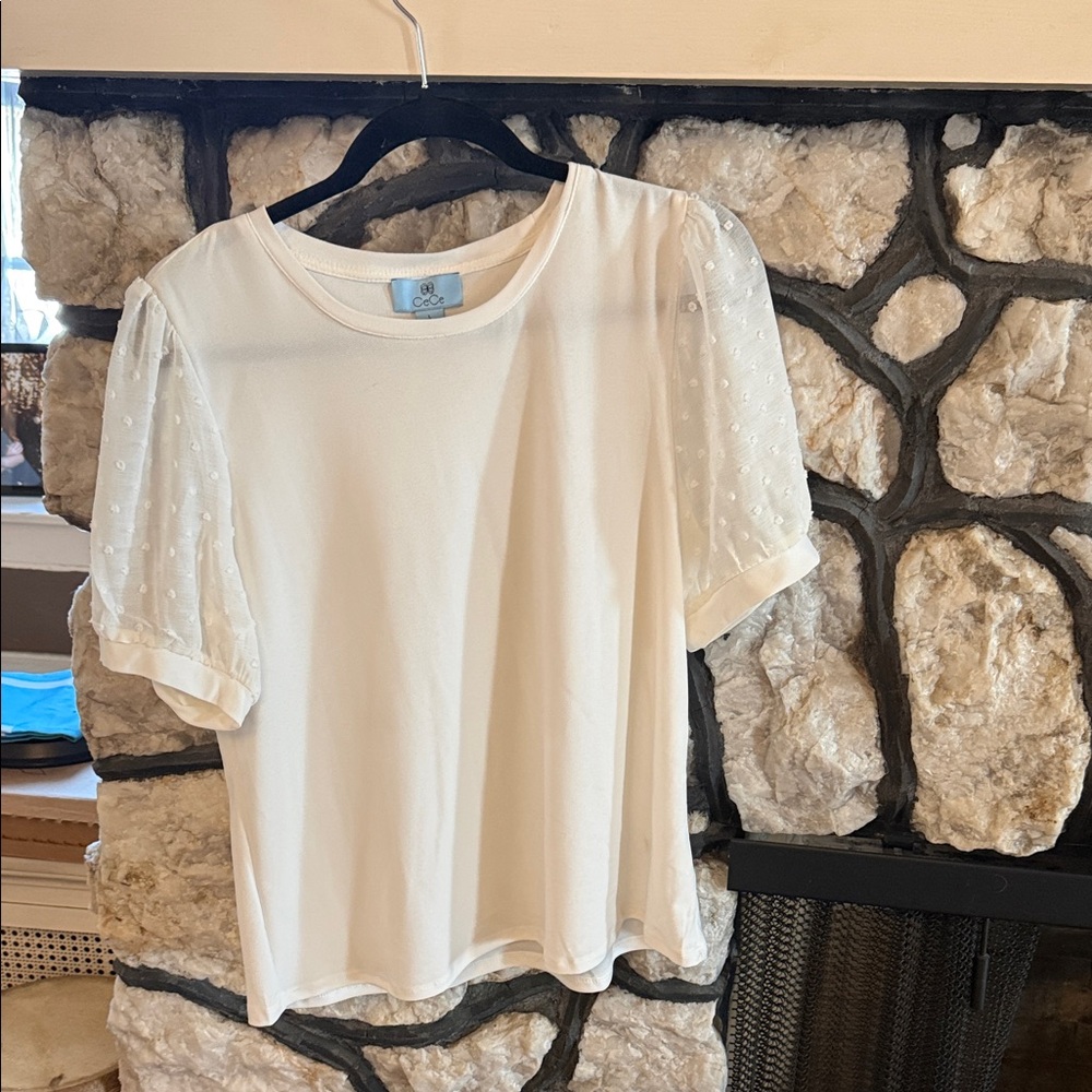 CeCe Cream Blouse with Sheer Sleeves